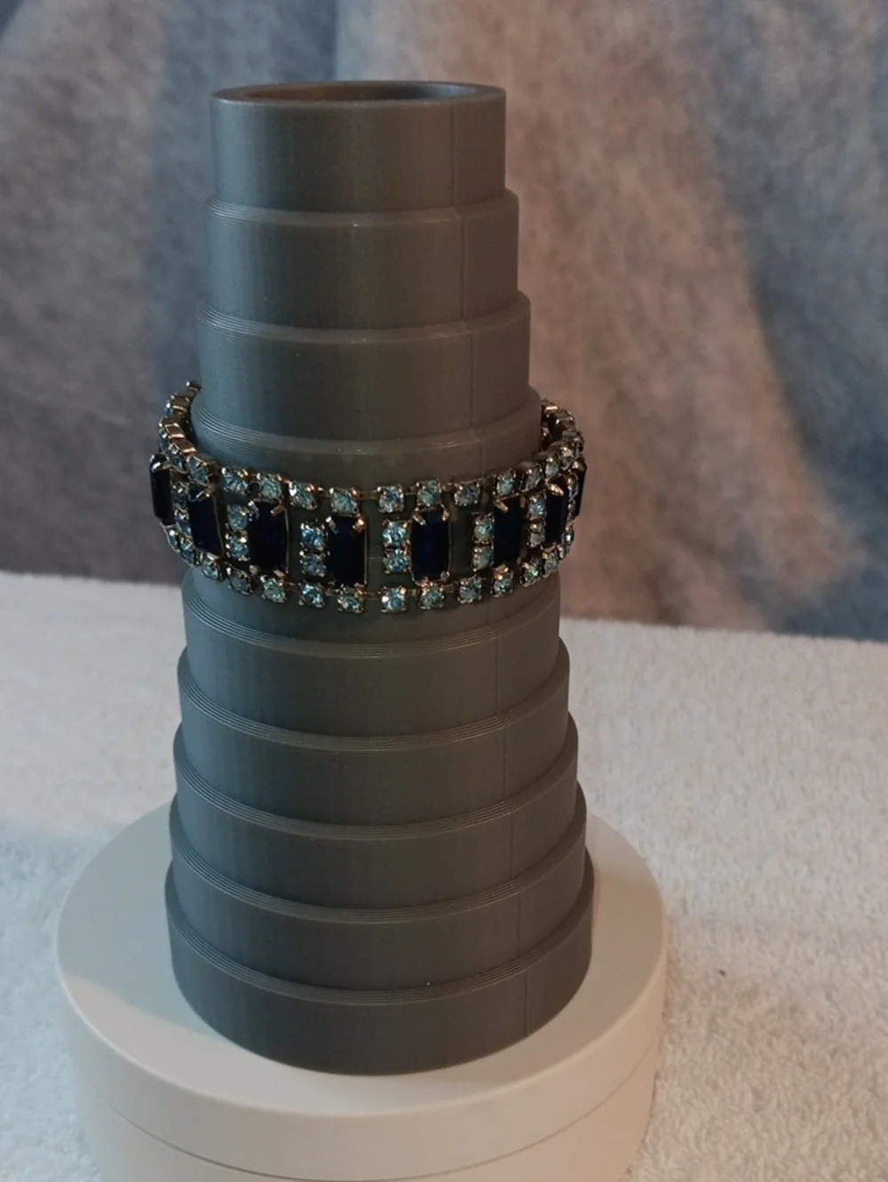 Gold-tone Bracelet with Deep Blue and Clear Stones